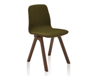 Chaise design en chêne tapissé bois teinte marron foncé assise tissu bouclé vert