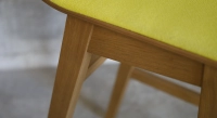 Tabouret de bar en chêne H60 cm bois teinte vintage assise tissu jaune