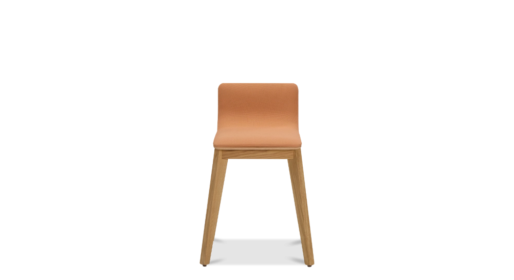 Design stool oak natural finish with coral fabric seat