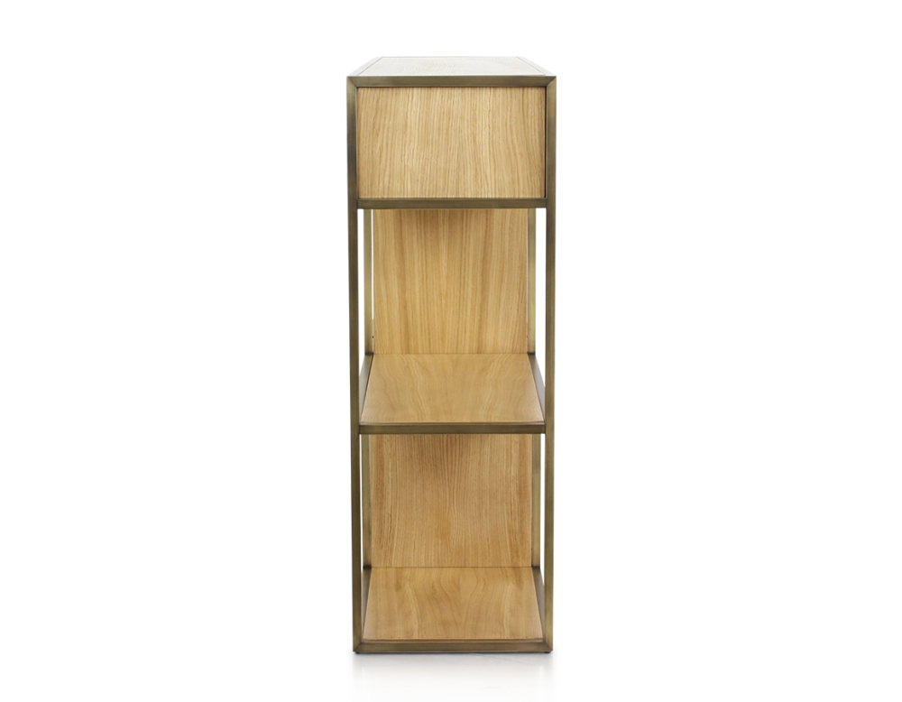 Console design natural stained ash and brass patina metal