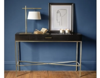 Console design frêne laqué noir et métal patine laiton 100 cm