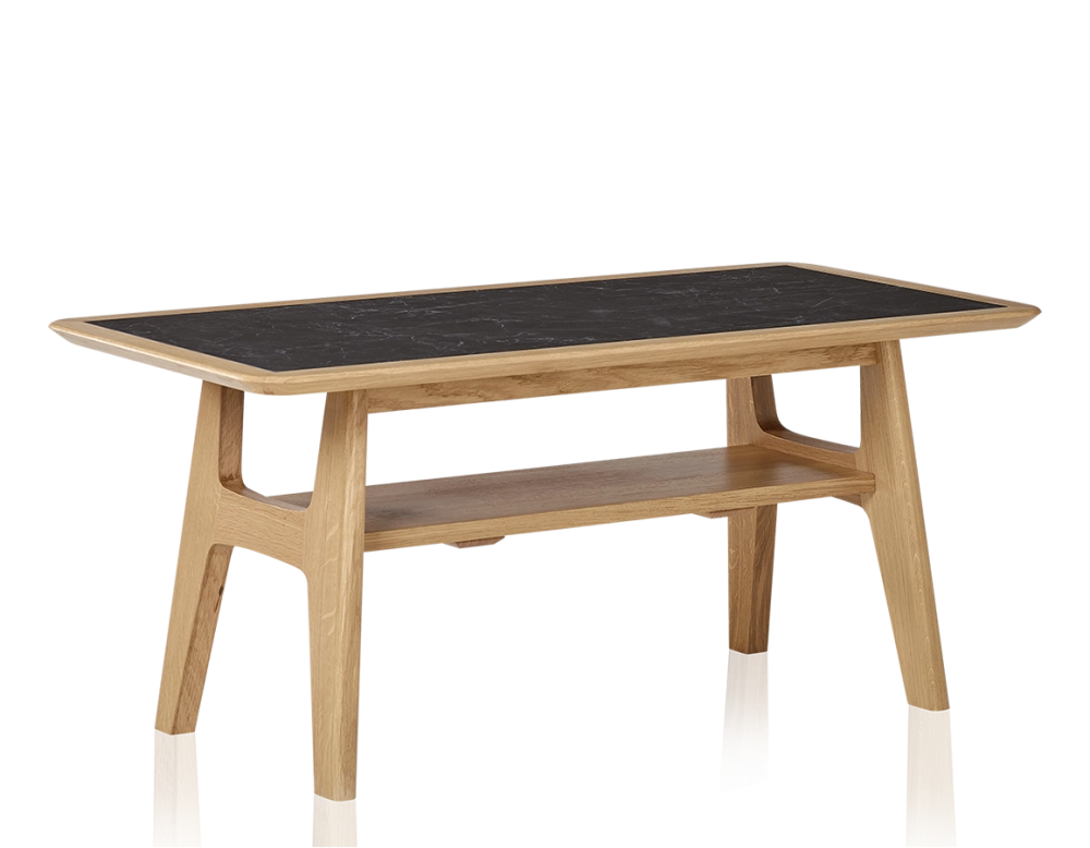 Rectangular coffee table in oak and ceramic with natural stained wood, slate effect ceramic top 100x50 cm