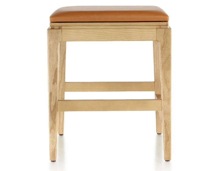 Tabouret design H45 cm bois teinte naturelle assise cuir caramel