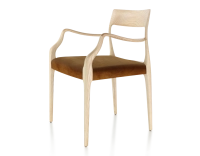 Chaise scandinave avec accoudoirs bois teinte naturelle assise tissu velours bronze