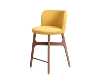 Bar stool h60 cm walnut-stained wood, yellow fabric seat