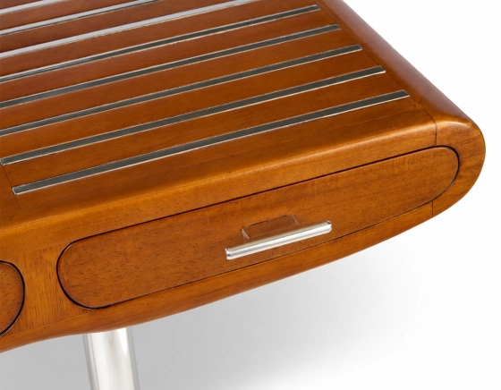 Bureau art déco 3 tiroirs métal et bois teinte merisier