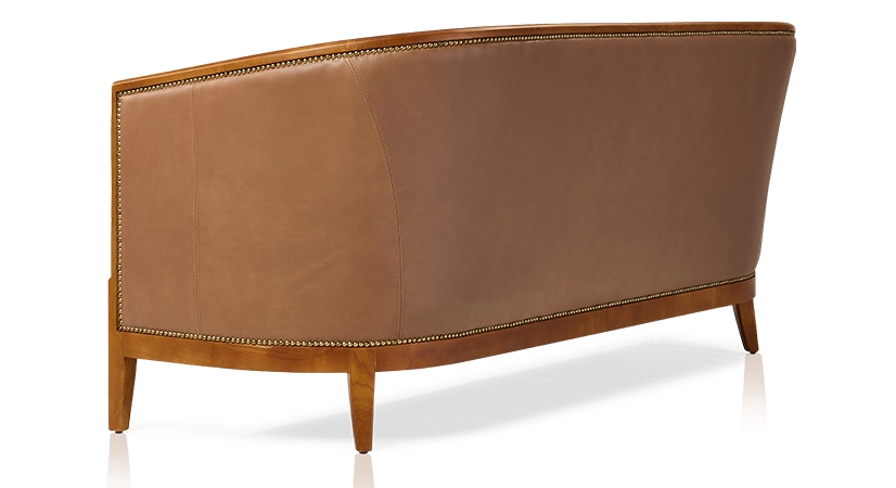 Canapé ancien 3 places bois teinte merisier et cuir noisette