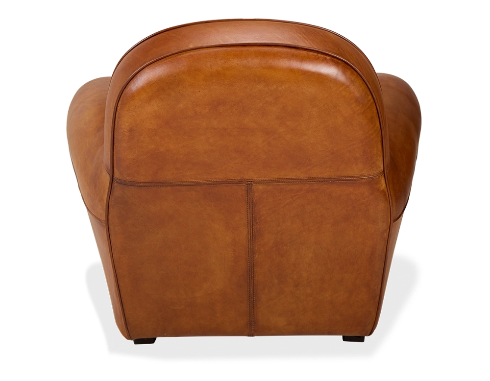 Fauteuil club cuir marron clair accoudoirs passepoil