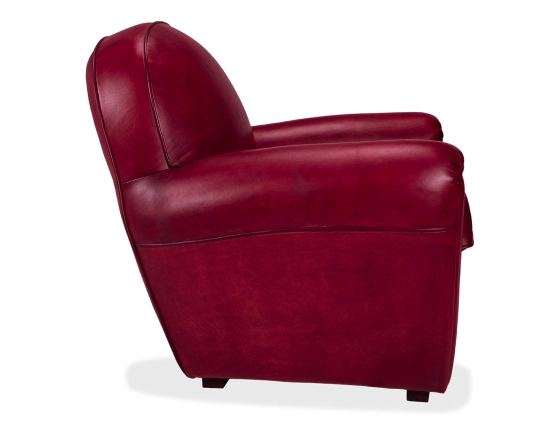 Sillón club de piel rojo carmín reposabrazos ribete
