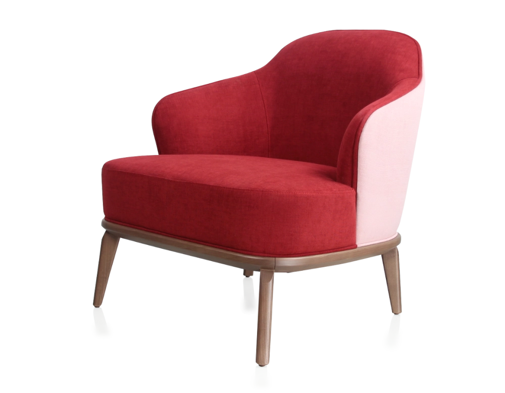 Sillón de diseño tejido burdeos y rosa empolvado