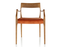 Scandinavian armchair with armrests cherry-stained wood, terracotta velvet seat