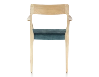 Chaise scandinave avec accoudoirs bois teinte naturelle assise tissu velours bleu pétrole
