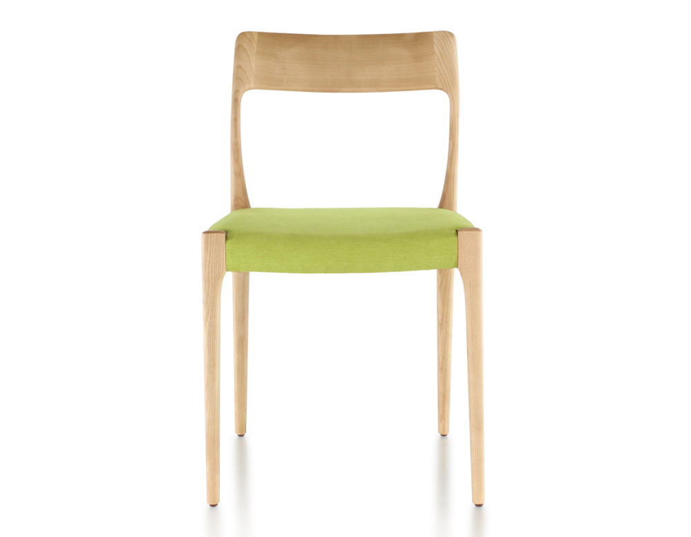 Scandinavian chair natural stained wood, apple green fabric seat