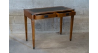 Bureau marine 2 tiroirs bois teinte merisier et cuir vert