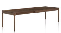 Extendable table for 8 to 12 people in oak and ceramic with ceramic extensions with dark brown stained wood and oxidised brown ceramic top and extensions 160x100 cm
