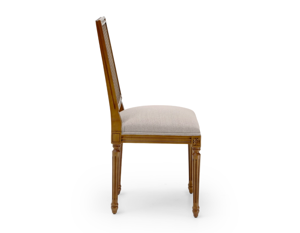 Chaise ancienne style Louis XVI dossier canné assise tissu gris clair
