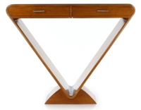 Console art déco double tiroirs bois teinte merisier