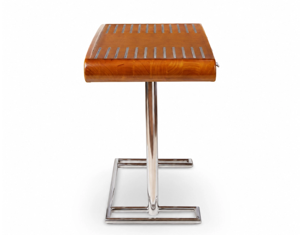 Bureau art déco 3 tiroirs métal et bois teinte merisier