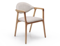 Chaise design avec accoudoirs bois teinte naturelle et tissu velours sable