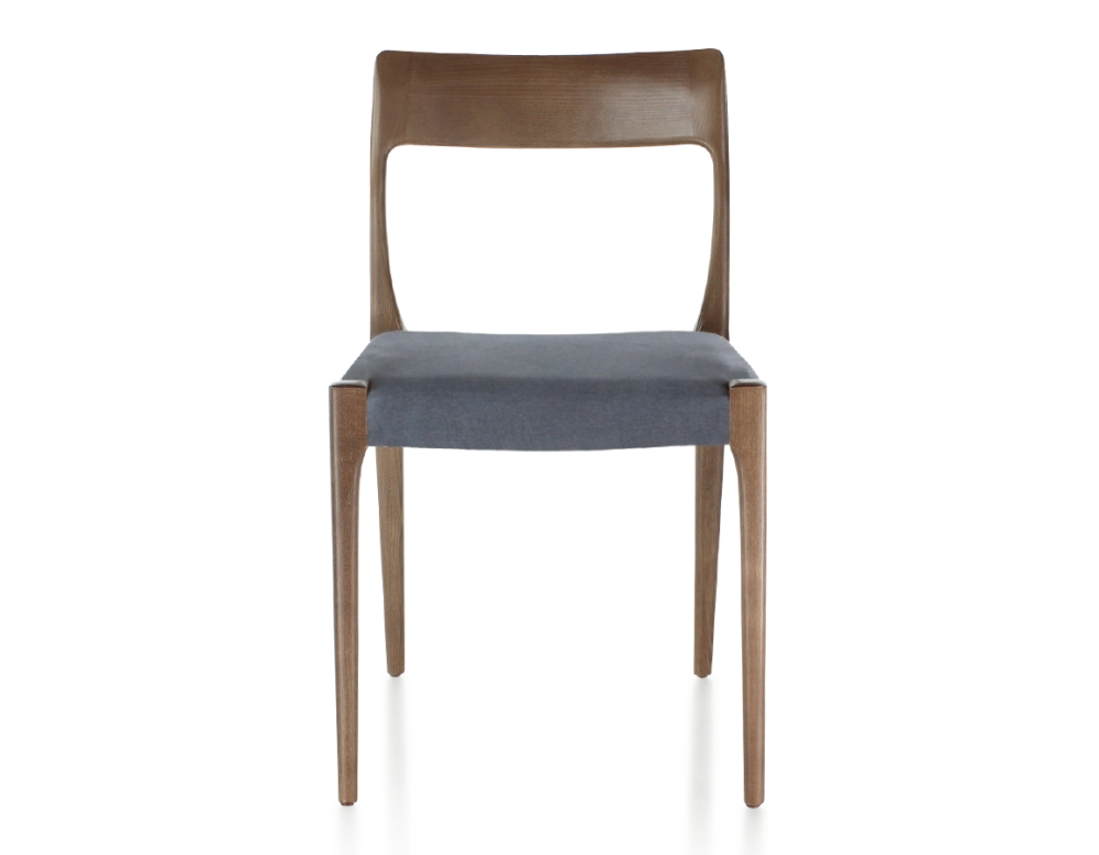 Chaise scandinave bois teinte marron foncé assise tissu gris
