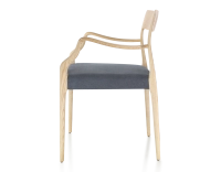 Chaise scandinave avec accoudoirs bois teinte naturelle assise tissu gris