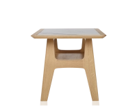 Table basse rectangulaire en chêne et céramique avec bois teinte naturelle plateau céramique effet marbre blanc 100x50 cm