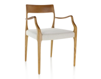 Chaise scandinave avec accoudoirs bois teinte merisier assise tissu beige naturel