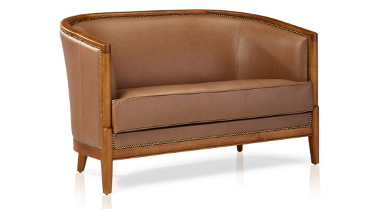 Antique 2 seater sofa Cherry-stained wood and hazelnut leather