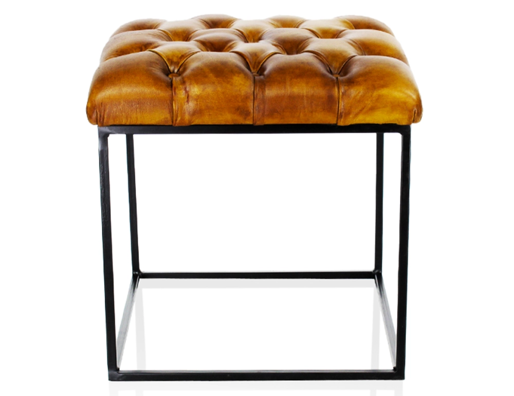 Puf Chesterfield de piel coñac