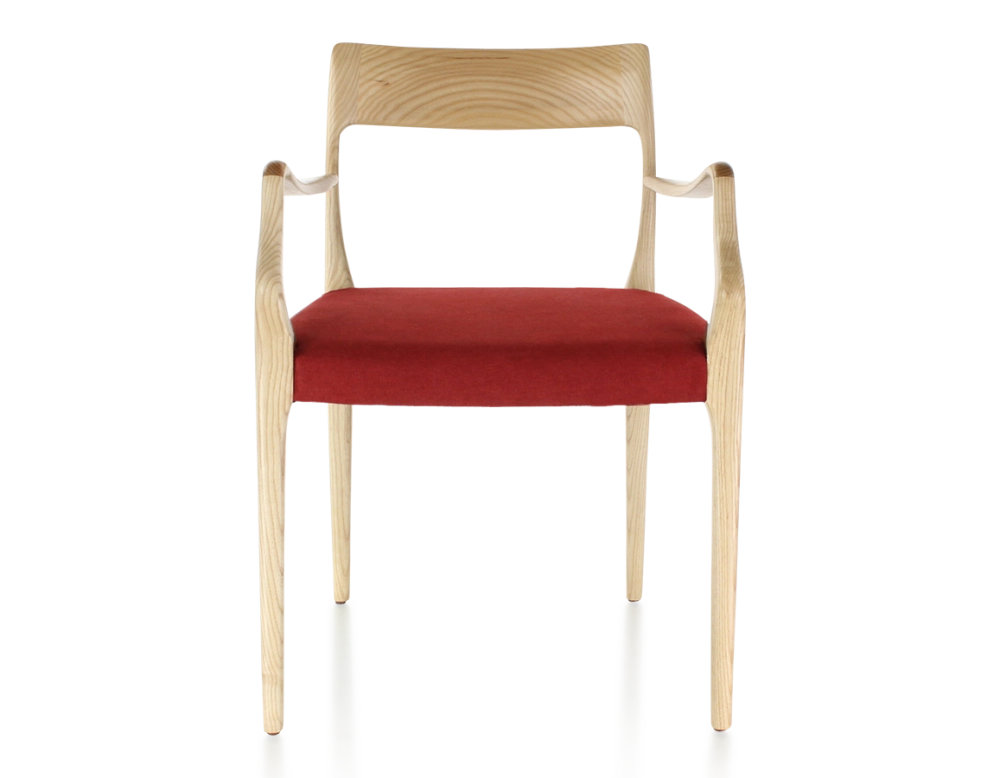 Chaise scandinave avec accoudoirs bois teinte naturelle assise tissu bordeaux