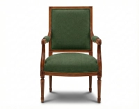 Fauteuil ancien style Louis XVI bois teinte ancienne et tissu vert foncé