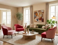 Fauteuil design tissu vieux rose et bordeaux 210x90 cm