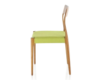 Chaise scandinave bois teinte merisier assise tissu vert pomme