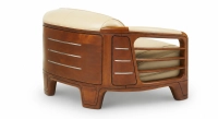 Canapé club bois et cuir 2 places beige