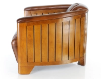 Fauteuil club bois et cuir marron vintage