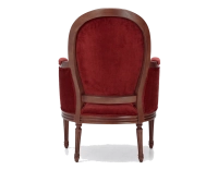 Fauteuil bergère mouluré style Louis XVI bois teinte ancienne et tissu bordeaux