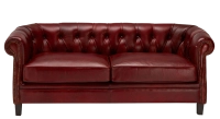 Canapé Chesterfield cuir 2 places rouge carmin accoudoirs cloutés