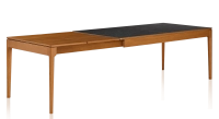 Extendable table for 8 to 12 people in oak and ceramic with wooden extensions with cherry-tinted wood and slate-effect ceramic top 180x100 cm
