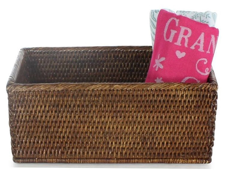Rectangular brown rattan storage basket