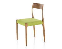 Chaise scandinave bois teinte merisier assise tissu vert pomme