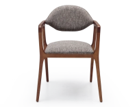 Chaise design avec accoudoirs bois teinte merisier et tissu chiné marron