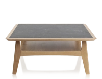 Table basse carrée en chêne et céramique avec bois teinte naturelle plateau céramique effet ardoise 100x100 cm