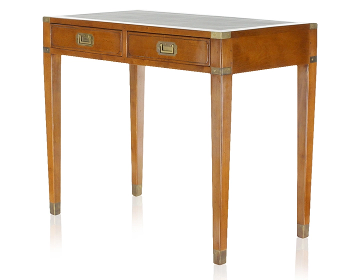 2 drawer marine desk Cherry-stained wood and green leather