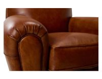 Fauteuil club cuir marron clair accoudoirs passepoil