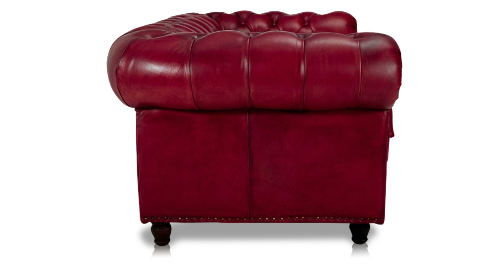 2 seater Chesterfield leather sofa Bordeaux studded armrests