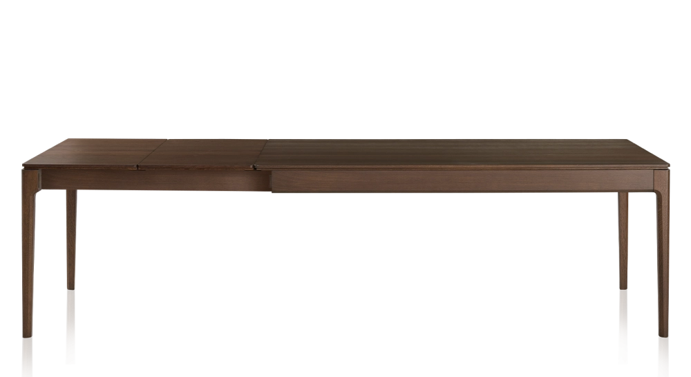 Mesa extensible de 8 a 14 personas de roble con tablero y extensiones de madera en tono marrón oscuro 210x100 cm