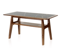 Table basse rectangulaire en noyer et céramique bois teinte naturelle plateau céramique effet marbre noir 100x50 cm