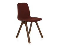 Silla de diseño de roble tapizada madera tinte marrón oscuro asiento tejido burdeos