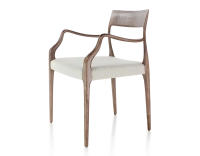 Scandinavian armchair with armrests wood stained dark brown seat natural beige fabric