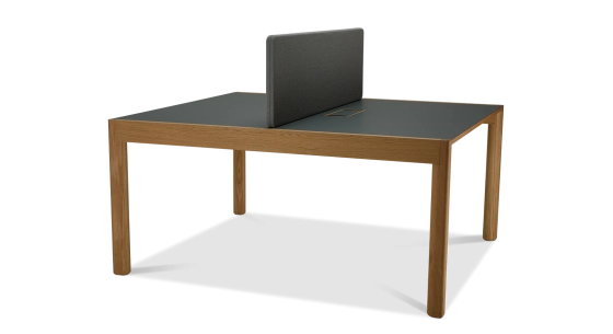 Bureau bench 2 postes chêne teinte naturelle plateau fenix vert foncé 140x160